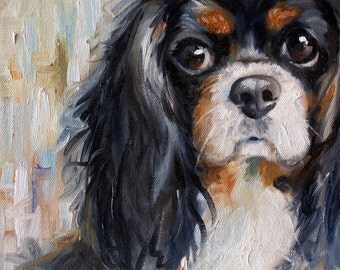 PRINT Cavalier King Charles Spaniel Dog Puppy Art Print Oil Painting Gift / Mary Sparrow of Hanging the Moon Studio