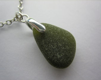 GENUINE SEA GLASS Necklace Sterling Silver Flawless Dark Amber Gem Real Surf Tumbled Natural Greek Beach Seaglass Pendant Jewelry N 562g