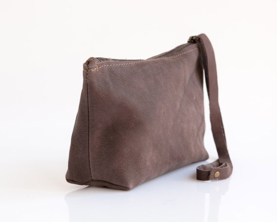Chocolate brown leather purse Leather zipper pouch Women