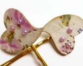 Heart hair grips, pink flower bobby pins, gold tone hair grips, UK shop