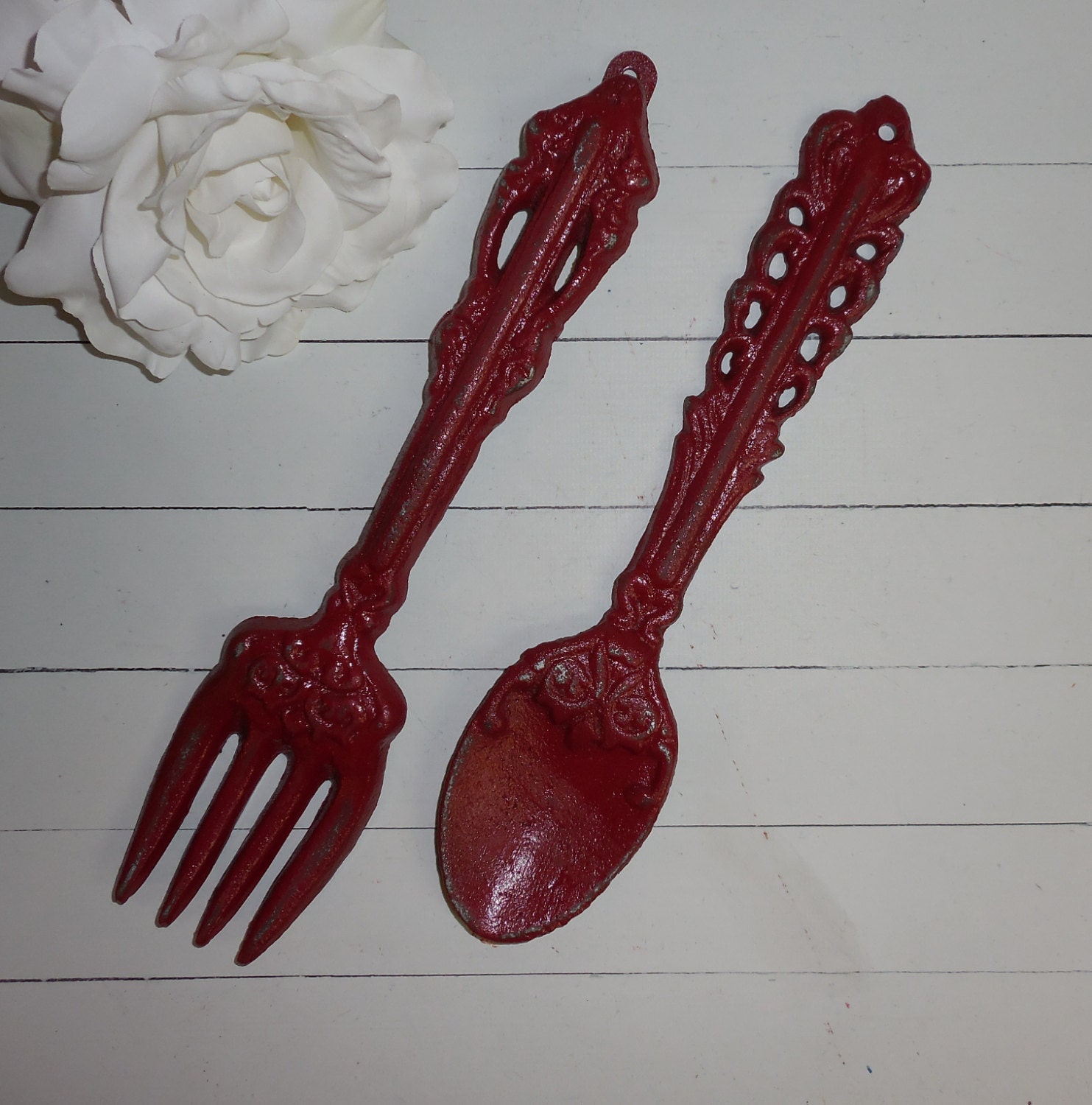 TUSCAN RED / Large Fork And Spoon / Home Decor /Kitchen Wall