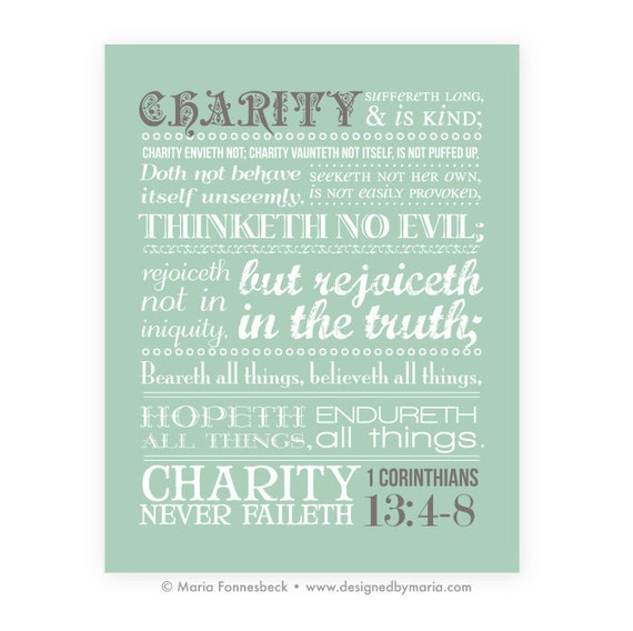 Printable Subway Art: Charity Scripture 11x14 Instant