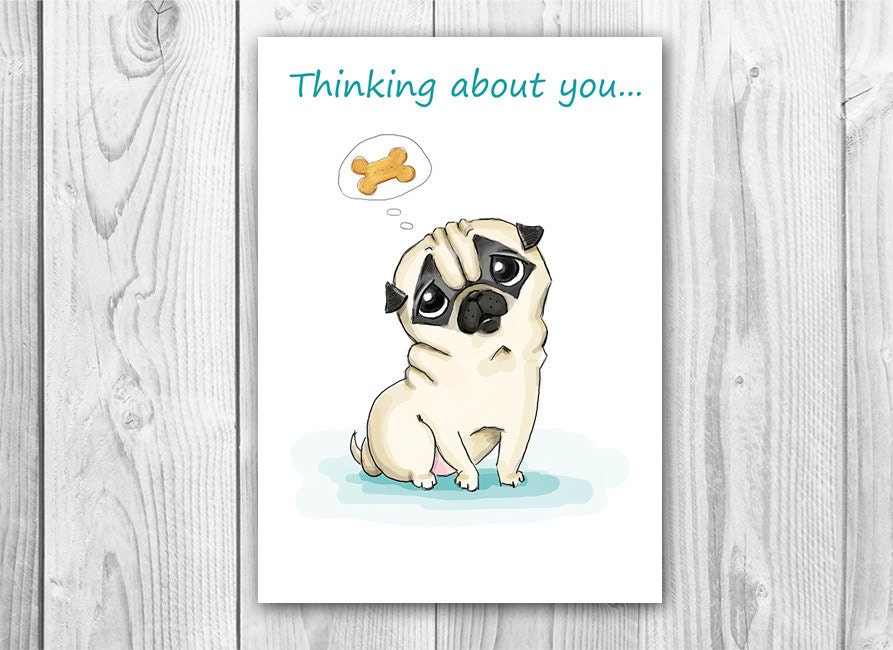 Pug. Printable digital greeting card Instant Download 5 x