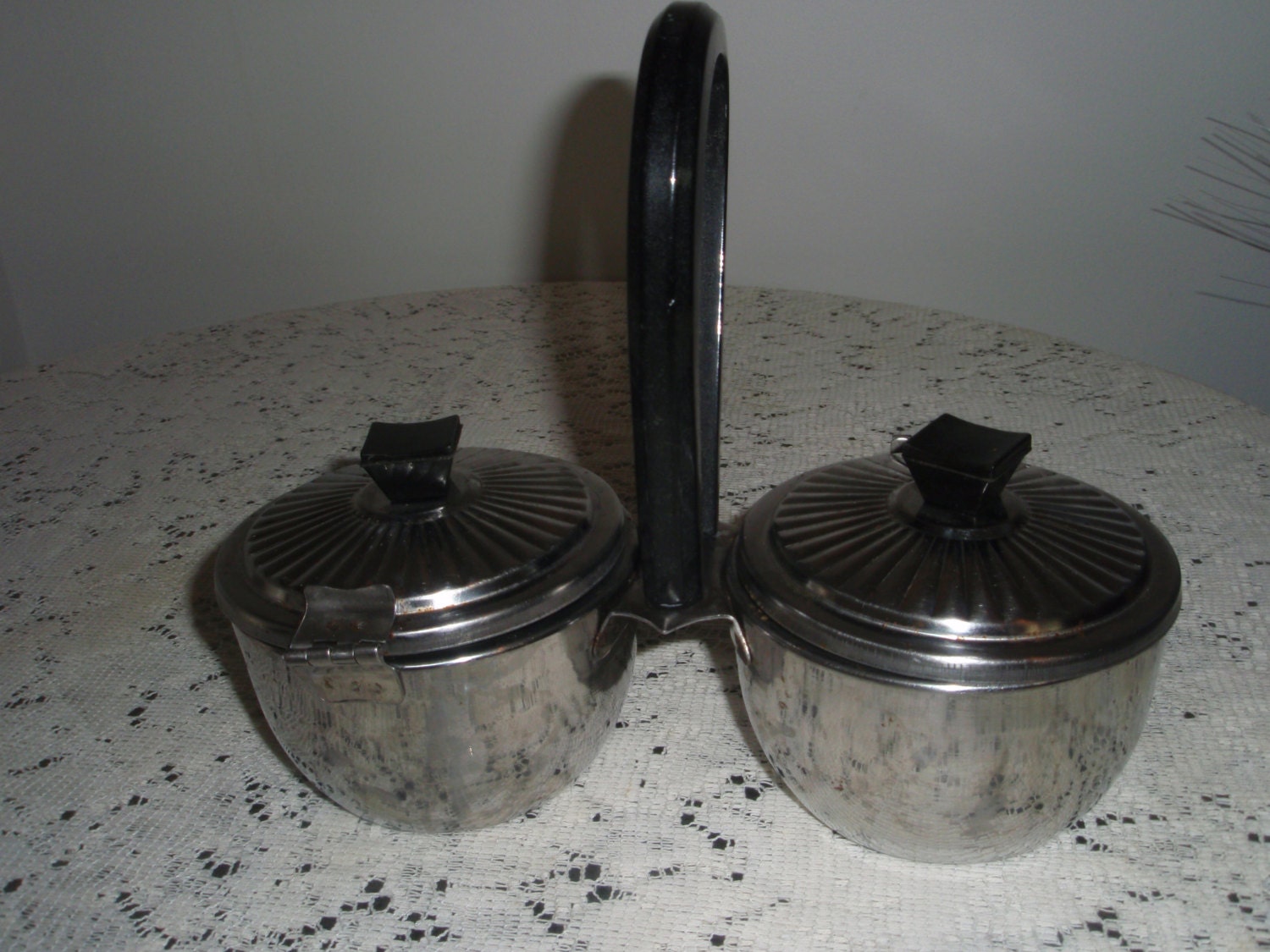Vintage Double Condiments Dish with Hinged Lids,Two sided Serving dish