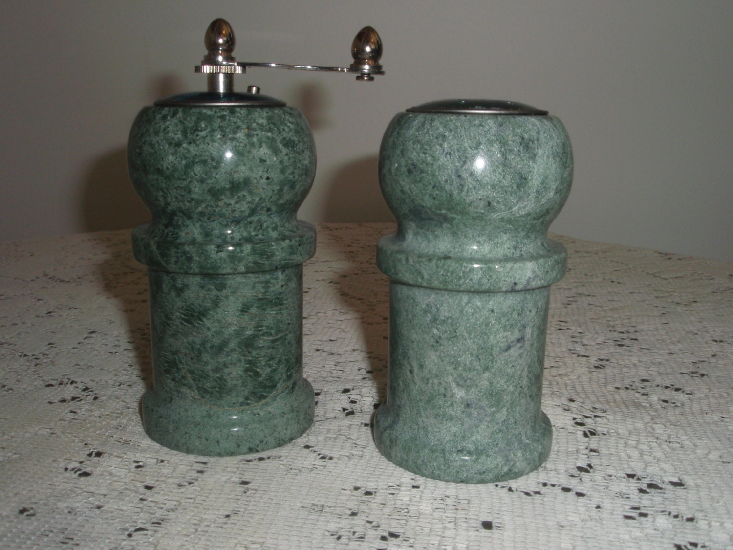 Green Marble Pepper Mill and Salt Shaker Never used marble