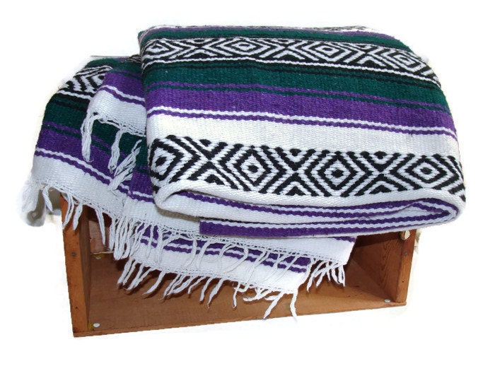 Large Baja Mexican Blanket Tribal Camp Blanket Thick Cotton