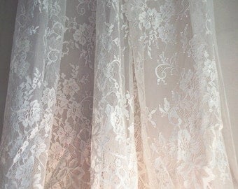 Chantilly lace fabric, French style lace, bridal chantilly lace, wedding lace fabric with scalloped edge, lace supplies for couture