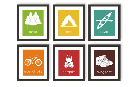 Outdoor Adventure Art - Forest Decor, Camping Decor, Kids Playroom Decor, Kayak Art, Mountain Bike Art, Hiking Art, Modern Kids Wall Art