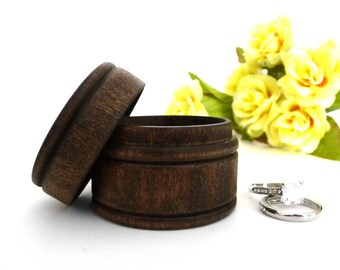 Wood ring box, ring bearer box, keepsake ring box, dark walnut wood box, rustic wedding, round box, country wedding, alternative