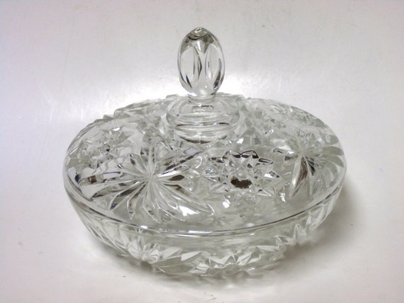 Vintage Cut Glass Candy Dish With Lid Circa 1960's