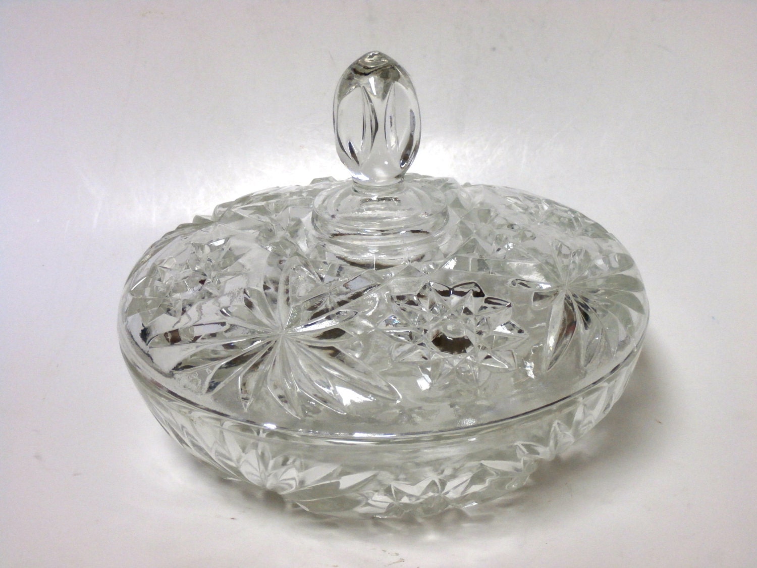 Vintage Cut Glass Candy Dish With Lid Circa 1960s