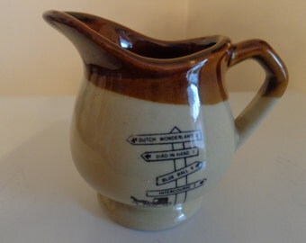 Vintage Amish Lancaster, Pennsylvania Brownware Pitcher, 1960's - Amish Souvenirs - Vintage Souvenir Pitchers - Lancaster, Pa. Souvenir