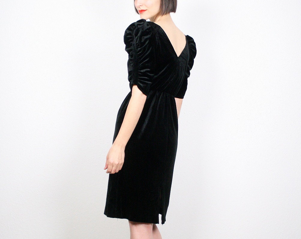 Vintage Black Dress Midi Dress Velvet Dress Velour Dress