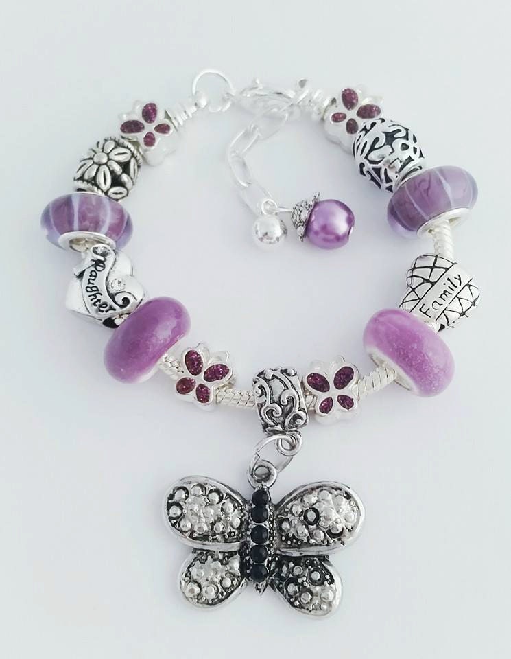 Purple charm bracelet Girl's charm bracelet Butterfly
