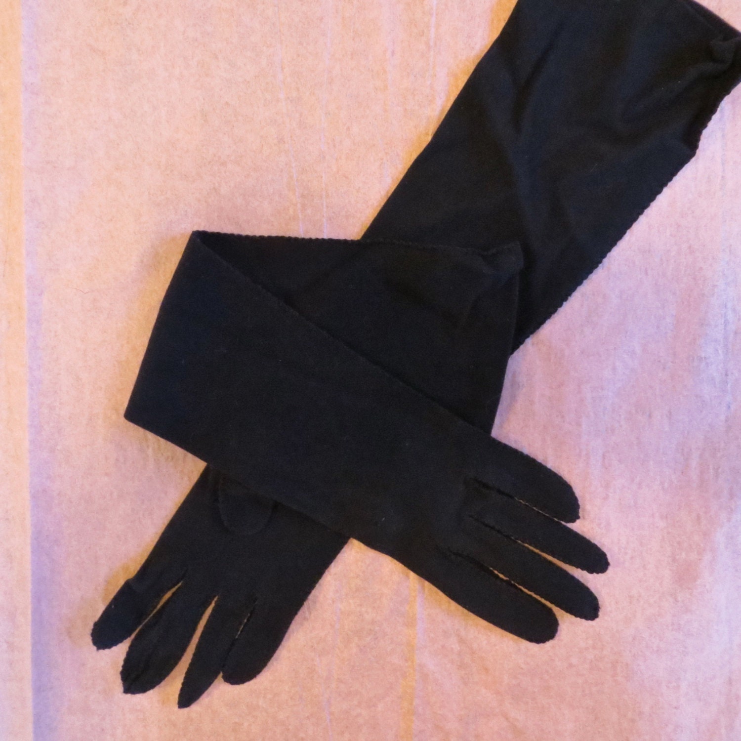 Vintage navy gloves long Western Germany sz 6 1/2 nylon rayon