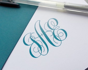Personalized Stationery Set - Monogrammed Thank You Notes - Traditional Script Monogram - Personalized Stationary