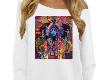 Jimi Hendrix Psychedelic Off The Shoulder Sweatshirt