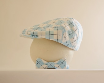Newborn boy prop, baby blue argyle newborn hat and tie, baby boy shower gift, newborn photo prop - made to order