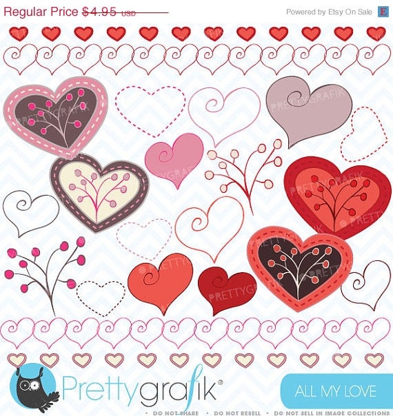 80% OFF SALE Hearts digital Clipart for scrapbooking & design, love, heart, branch, valentine's, pink - CL318 Il_570xn