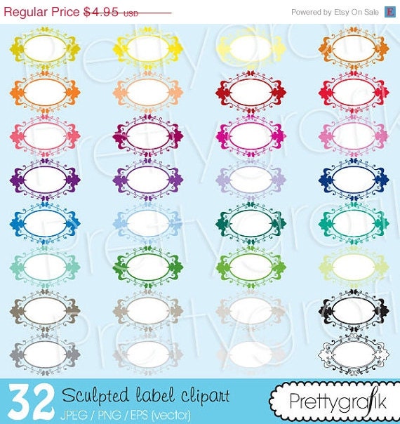 80% OFF SALE 32 sculpted label clipart commercial use, vector graphics, digital clip art, digital images - CL493 Il_570xn