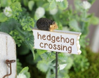 Fairy Garden Sign accessories - miniature hedgehog crossing miniature sign