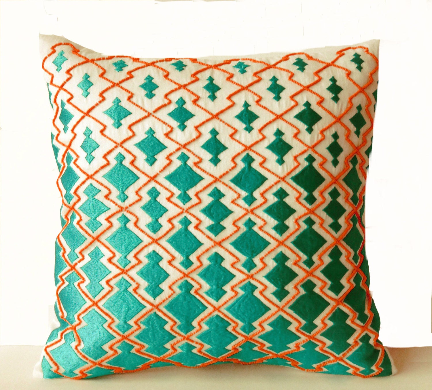 Throw Pillows Teal Orange Decorative Pillowcase in Thread