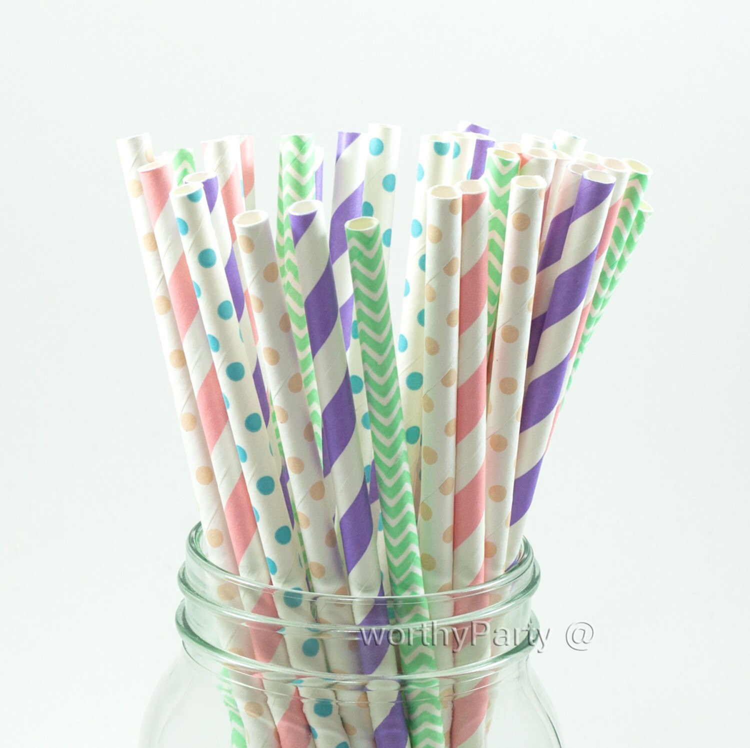 PASTEL Spring Mix Stripes Paper Straws 5 assorted colors