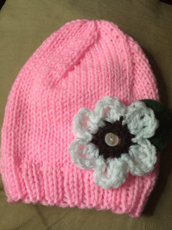 Knitted Flower Hat by TheKnitDiva1 on Etsy