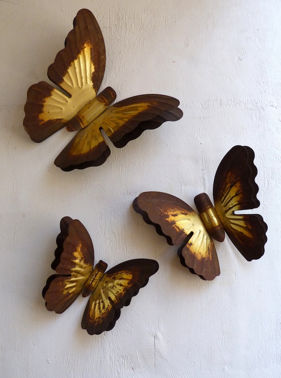 3 Vintage Brass Butterfly Wall Hanging Decor by RetroRecollection