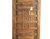 Antique Indian Floral Carved Vintage Panels Teak Headboard, Architectural False Ceiling