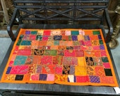 Vintage Orange Wall Hanging Sari Patchwork Sequin Embroidered Tapestry