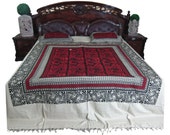 red Cotton Bed Covers Queen Sz Pillowcases Set Indian Bedding Home Decor-3 pc set picnic throws