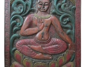 Budha Wall Hanging Yoga Gandhara Buddha Teaching Wood Panel India 36" X 48"