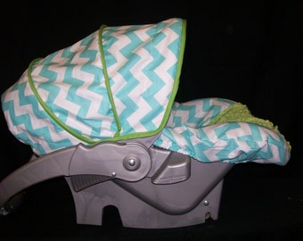 Aqua Chevron with Jade Infant Car Seat Cover