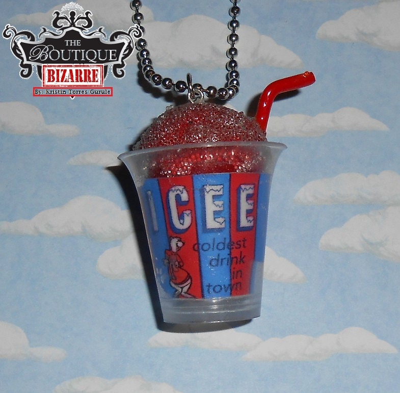 Blue or Red ICEE Pendant with Straw by on Etsy