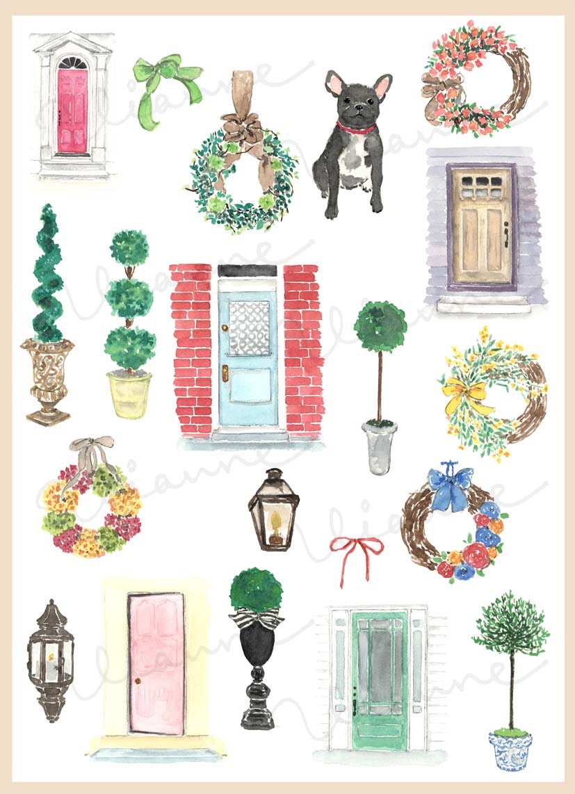 CLIP ART Watercolor Vintage Front Doors Set. 20 Images.