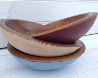 Painted Wood Bowls -- Marsala, Cornflower Blue, Light Mocha -- Shabby Chic Distressed Display Home Decor Jewelry Organization (022)