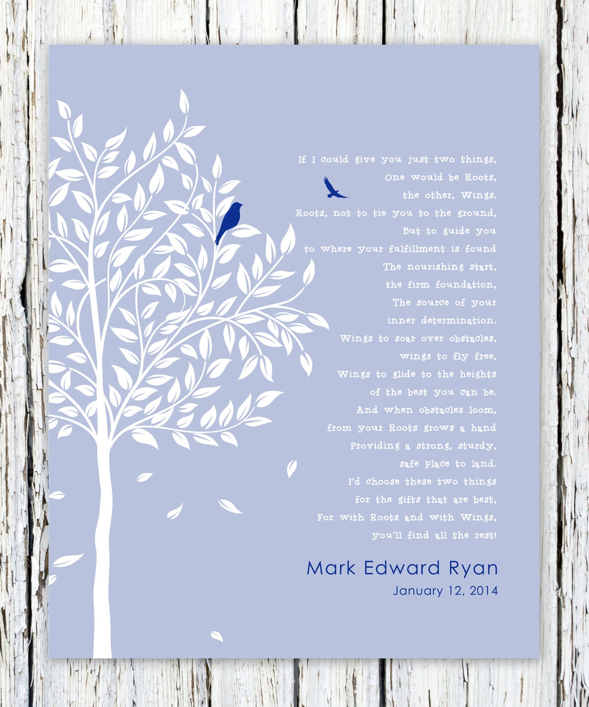 Personalized Christening Tree Gift Roots &amp; Wings Verse poem