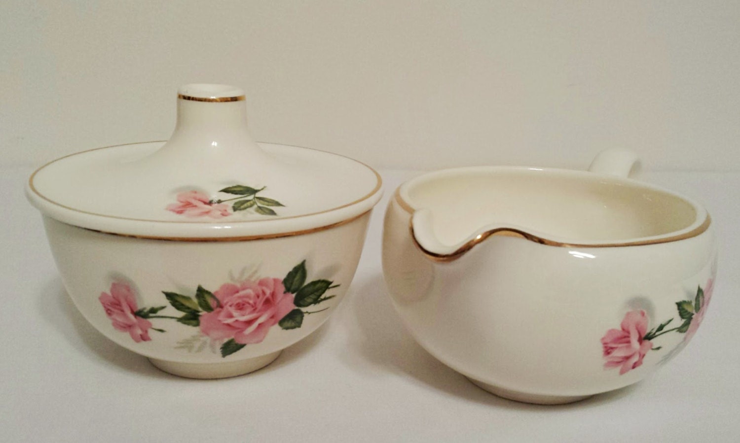 Vintage TST Sugar and Creamer Set Summer Rose Collectible Mid Century