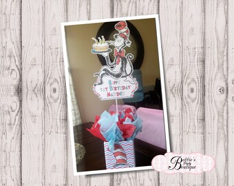Cat in the Hat Inspired Centerpieces, Cat in the Hat Birthday, Dr. Seuss Birthday Decorations, Cat in the Hat Decorations