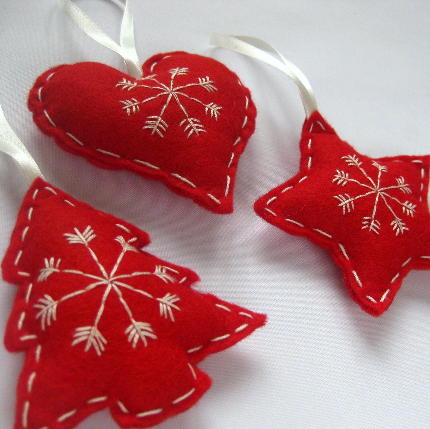 Felt Scandinavian Christmas Hanging Decorations in Red