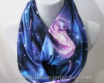 Blue Galaxy Infinity Scarf, Universe and Milky way Scarf, Loop Scarf, Nursing Scarf, Nursing Cover, Large Scarf, Winter Scarf, Scarf Gift