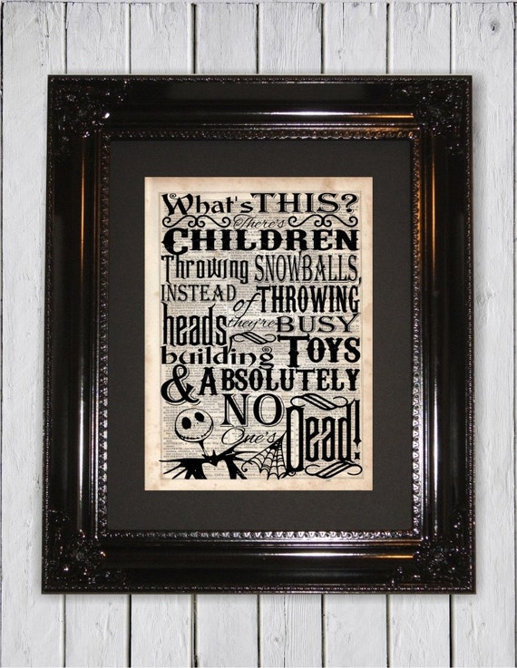 Jack Skellington Quote Dictionary Art Print Halloween Decor