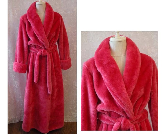 60's Robe Bright Pink Plush Fuschia Borg by VintageClothingandCo