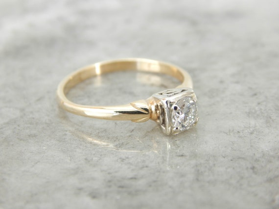 14k Diamond Engagement Ring With Heart Motif Vintage