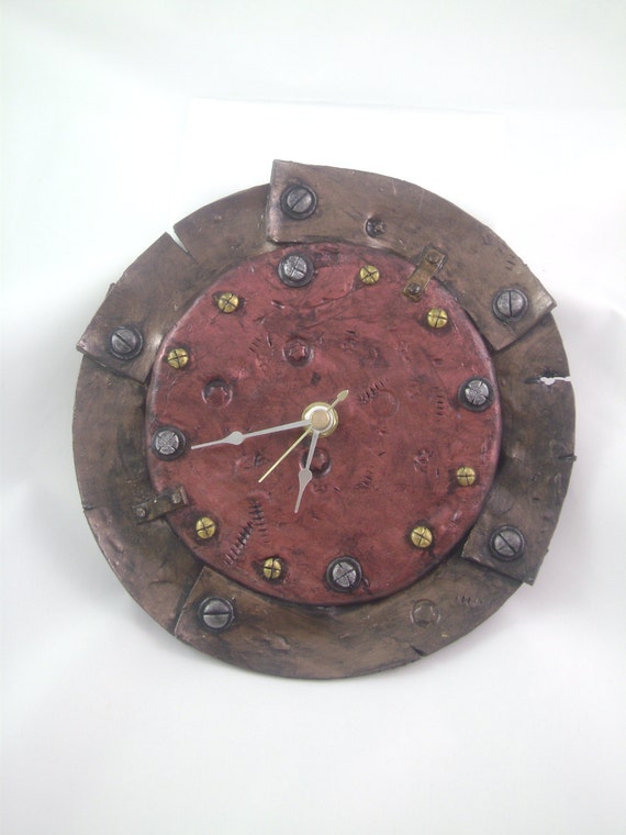 Items similar to Wall clock polymer clay industrial look wall clock on Etsy