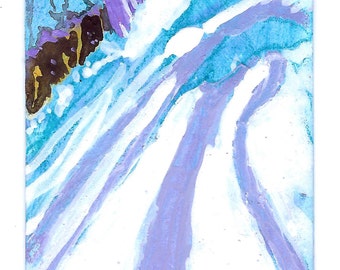 POCKET ART. "Snowdrifts" - 86 x 54 mm. Miniature painting on repurposed single-fare paper subway ticket.