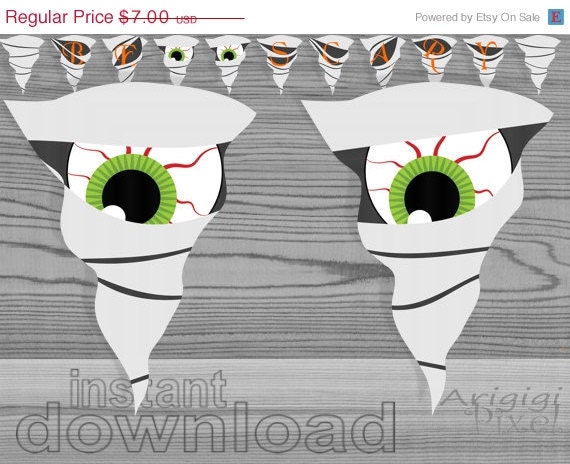ON SALE 70 % OFF instant download, printable Halloween garland, mummy spooky eyes, gray, banner says '' be scary '', Pdf files for Diy party Il_570xn