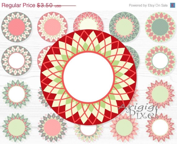 ON SALE 70 % OFF diamond circle clip art set, checkered wreath, round frames, Christmas clipart, digital labels, red, green, argyle, downloa Il_570xn