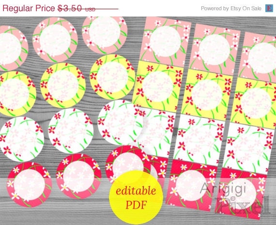 Valentine Sale 50% OFF editable circle tags, 2,5 in, gift tag, printable, flowers, spring, set of 24 tags on 2 digital sheets, instant down Il_570xn